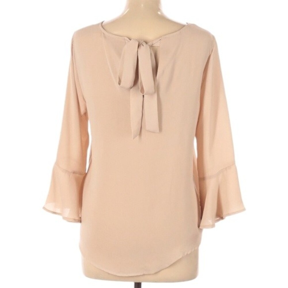 Sweet Wanderer Blouse Size L Cream Blush 3/4 Bell‎ Sleeve Boho Fairy Tie Back